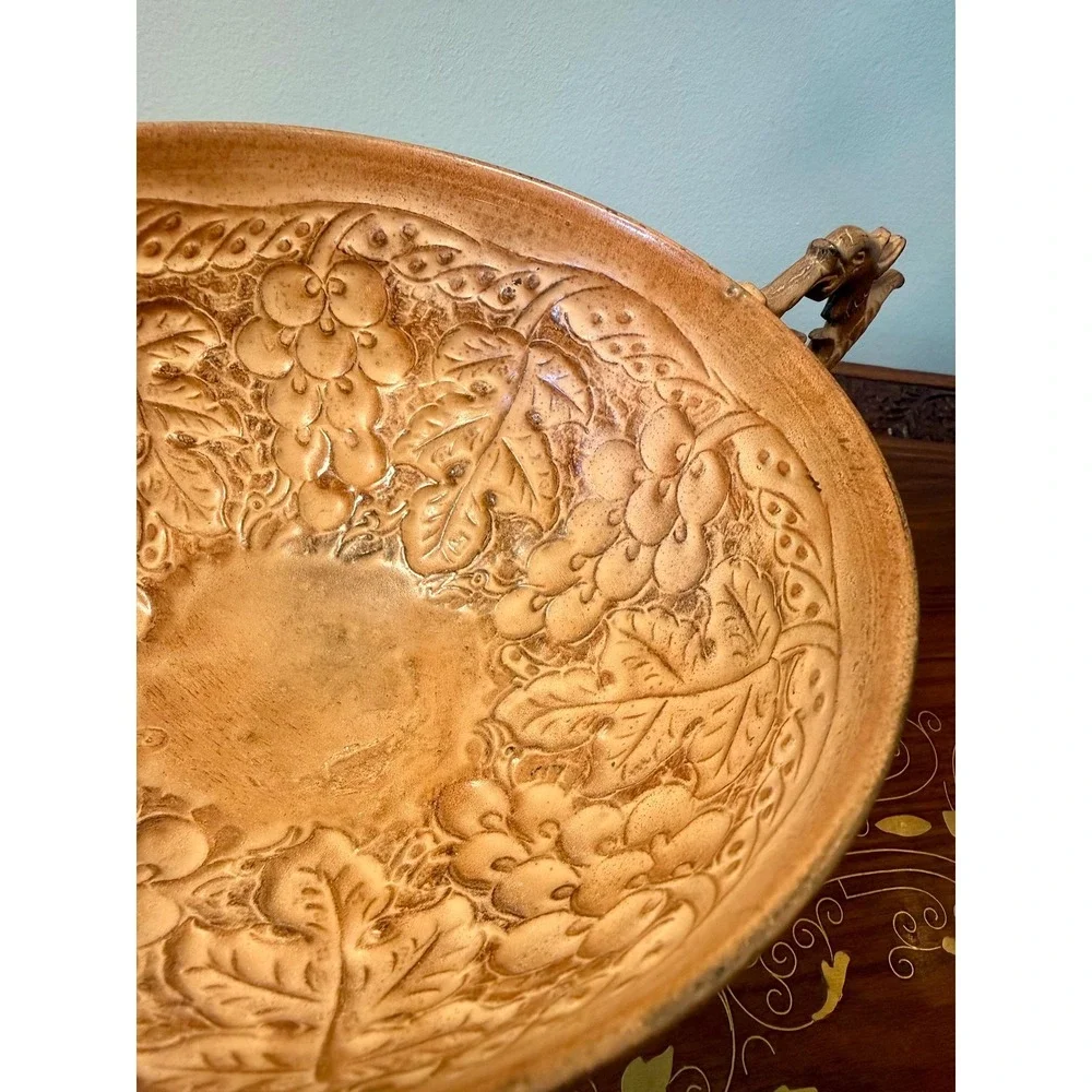 Vintage Copper-Tone Pedestal‎ Bowl with Dragon Handles